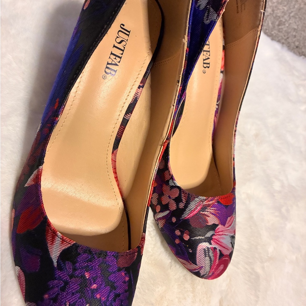 JustFab Women's Vibrant Floral Heels - Purple and Pink